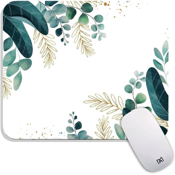 Square Mouse Pad Green Leaves, Personalized Premium-Textured Custom Mouse Mat Design, Washable Mousepad Lycra Cloth, Non-Slip Rubber Base Computer Mouse Pads for Wireless Mouse