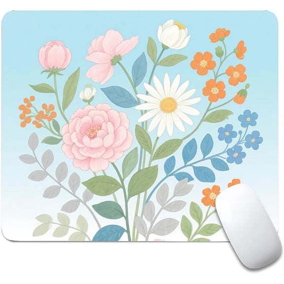 Square Mouse Pad Hand-Painted Flowers, Personalized Premium-Textured Custom Mouse Mat Design, Washable Mousepad Cloth, Non-Slip Rubber Base Computer Mouse Pads for Wireless Mouse