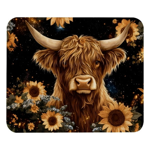 Square Mouse Pad Highland Cow Sunflower, Washable Mousepad Non-Slip Rubber Base Computer Mouse Mat for Wireless Mouse