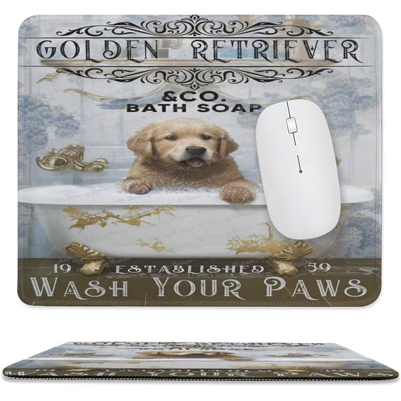 Square Mouse Pad, Mouse Mat Non-Slip Rubber Base Mouse Pads for Wireless Mouse Office Laptop PC Working Gaming, Golden Retriever in The Bathtub, Gift for Friend 10x12 inch