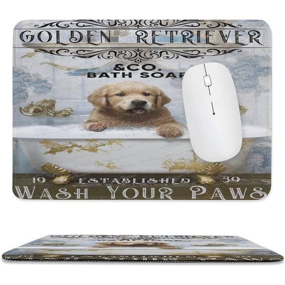 Square Mouse Pad, Mouse Mat Non-Slip Rubber Base Mouse Pads for Wireless Mouse Office Laptop PC Working Gaming, Golden Retriever in The Bathtub, Gift for Friend 8x10 inch
