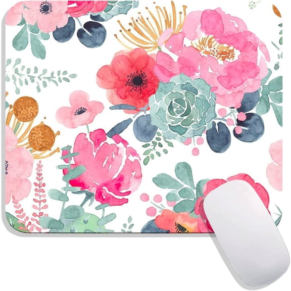 Square Mouse Pad Pink Flower and Succulents,Personalized Premium-Textured Custom Mouse Mat Design,Washable Mousepad Lycra Cloth,Non-Slip Rubber Base Computer Mouse Pads for Wireless Mouse