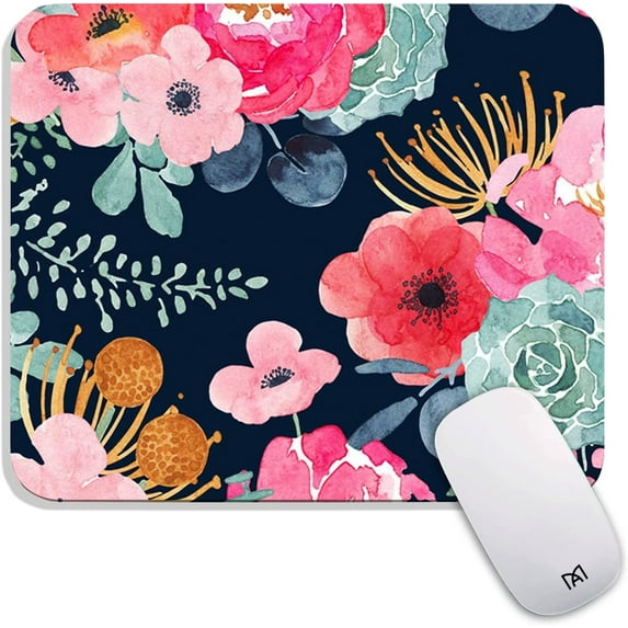 Square Mouse Pad Pink Flower and Succulents, Personalized Premium-Textured Mouse Mat Design , Washable Mousepad Lycra Cloth , Non-Slip Rubber Base Computer Mouse Pads for Wireless Mouse