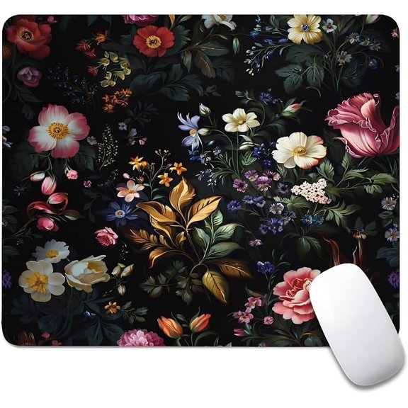 Square Mouse Pad Retro Oil Painting Flowers Plants, Personalized Premium-Textured Custom Mouse Mat Design, Washable Mousepad Cloth, Non-Slip Rubber Base Computer Mouse Pads for Wireless Mouse