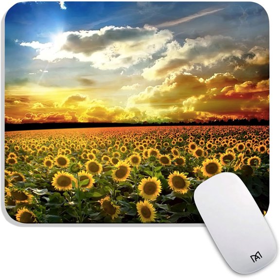 Square Mouse Pad Sunflower, Personalized Premium-Textured Custom Mouse Mat Design, Washable Mousepad Lycra Cloth, Non-Slip Rubber Base Computer Mouse Pads for Wireless Mouse