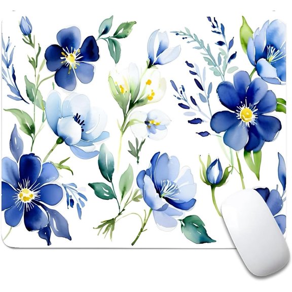 Square Mouse Pad White Blue Flowers 3, Personalized Premium-Textured Custom Mouse Mat Design, Washable Mousepad Cloth, Non-Slip Rubber Base Computer Mouse Pads for Wireless Mouse