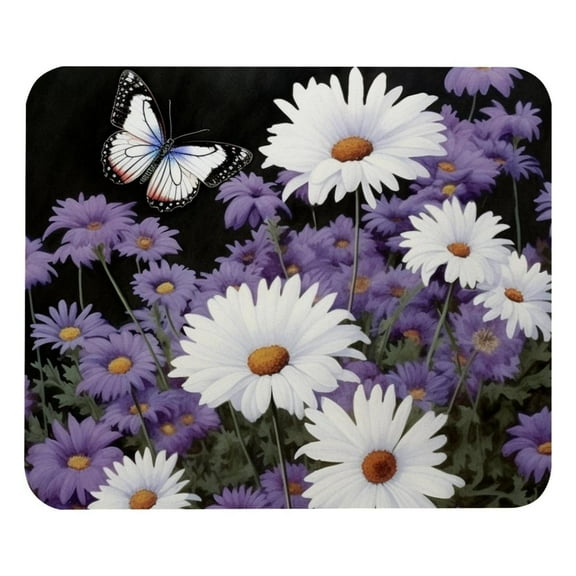 Square Mouse Pad White Purple Daisy Butterflies, Personalized Custom Mouse Mat Design, Washable Mousepad Non-Slip Rubber Base Computer Mouse Pads for Wireless Mouse