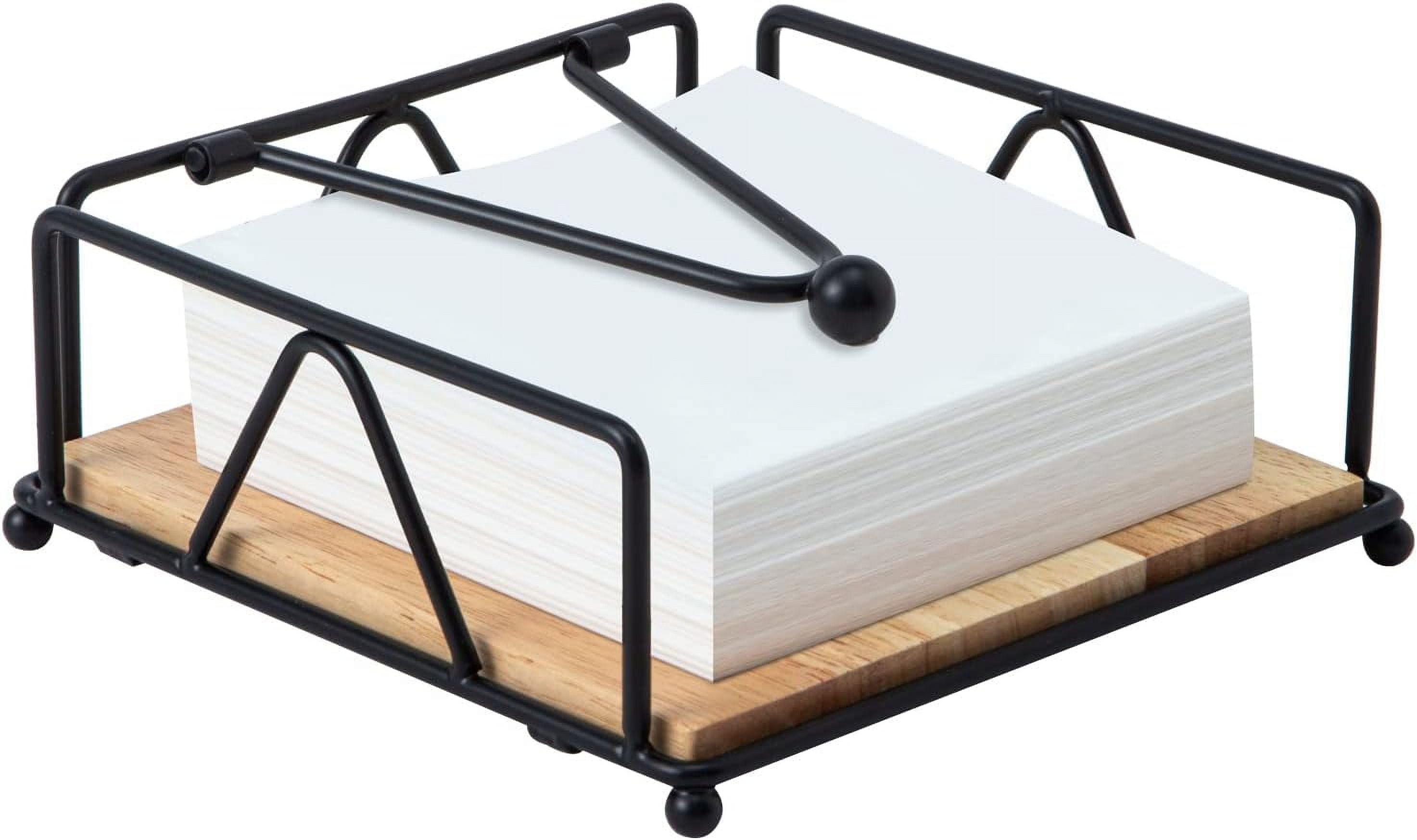 Black Metal Square Napkin Holder with Wooden Base