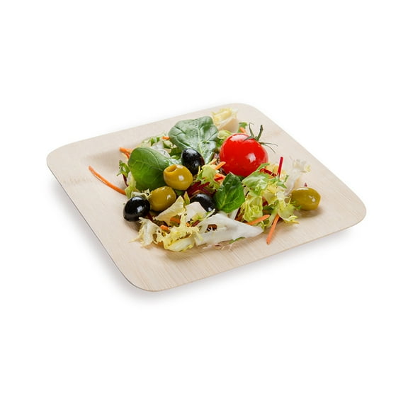 Square Natural Bamboo Medium Veneer Plate - 7" x 7" x 1/2" - 100 count box