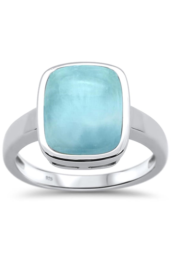 Square Natural Larimar Single Stone Ring Sterling Silver Size 7