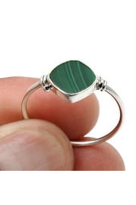 Square Natural Malachite 925 Sterling Silver Promise Band Ring Jewelry