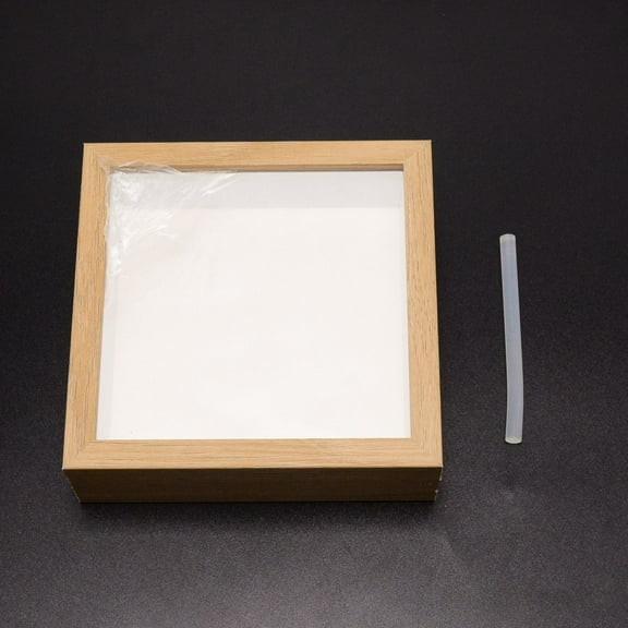 Square Natural Wood Photo Frames with Plastic Non-Trace Wall Hooks & Clear Glass Window for Insect Taxidermy Making Display Tan 152x152x45mm