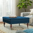 thumbnail image 1 of Square Navy Velvet Tufted Upholstered Cocktail Ottoman with Wheels, 1 of 6