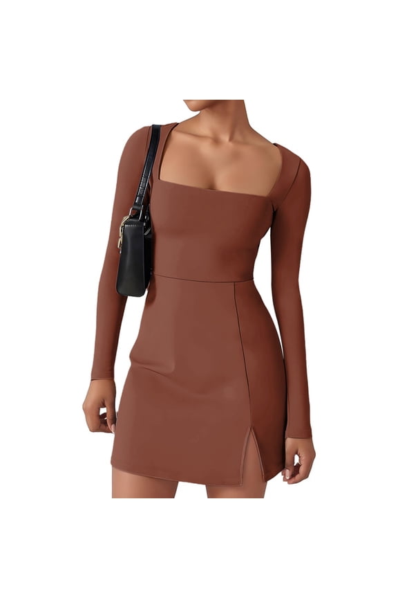 Square Neck Bodice Dress Coffee M