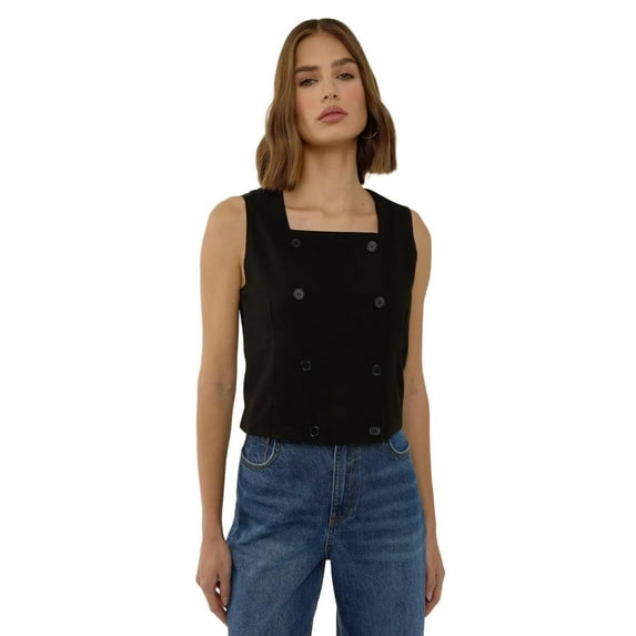 Square Neck Double Breasted Crop Vest