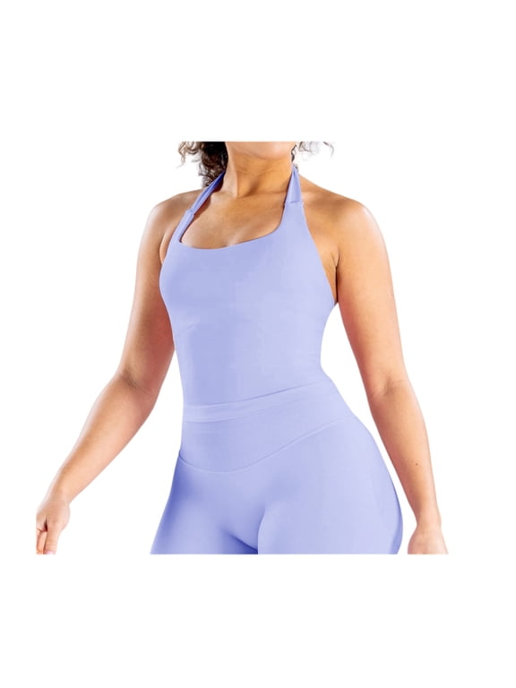Square Neck Halter Tank Top Built-In Bra Padded Yoga Tank Top for Women