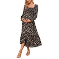 thumbnail image 1 of Square Neck Long Sleeve Midi Dress for Women Mid-Calf Length Black X-Large, 1 of 1