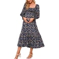 thumbnail image 1 of Square Neck Long Sleeve Midi Dress for Women Mid-Calf Length Navy X-Large, 1 of 1