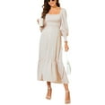 thumbnail image 1 of Square Neck Long Sleeve Midi Dress for Women Mid-Calf Length Pink Medium, 1 of 1