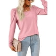 thumbnail image 1 of Square Neck Pleated Shoulder Long Sleeve Textured Blouse for Women Pink 2X-Large, 1 of 5
