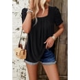 thumbnail image 1 of Square Neck Ruched Sleeve Top, Black, Large, 1 of 5