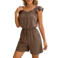 thumbnail image 1 of Square Neck Ruffled Sleeve Romper for Women Elastic Drawstring Waist Casual Short Jumpsuit Lightweight Breathable Design for Spring Summer Wear, 1 of 5
