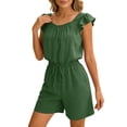 thumbnail image 1 of Square Neck Ruffled Sleeve Romper for Women Elastic Drawstring Waist Casual Short Jumpsuit Lightweight Breathable Design for Spring Summer Wear, 1 of 5