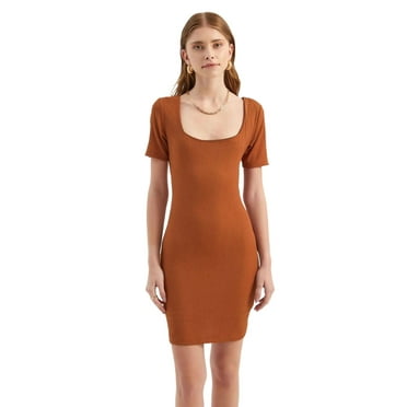 Square Neck Short Sleeve Mini Bodycon Dress