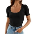 thumbnail image 1 of Square Neck Short Sleeve Tops for Women Ribbed Knit Pullover Casual Slim Fitted T Shirts Cute Summer Dressy Tees (XL, Black), 1 of 5