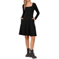 thumbnail image 1 of Square Neck Fall Dresses for Womens Casual Long Sleeve A Line Knit Pullover Dress with Pockets XL Black, 1 of 6
