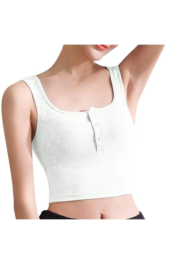 Square Neck Tank Tops for Women Botton Doen Sleeveless Built In Bras Fitted Double Lined Basic Layering Tanks Shirts