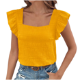 thumbnail image 1 of Square Neck Tank Tops for Women Dressy Ruffle Shoulder Smocked Beach Wear Vacation Sleeveless Casual Shirt Comfy Summer Blouse, 1 of 5