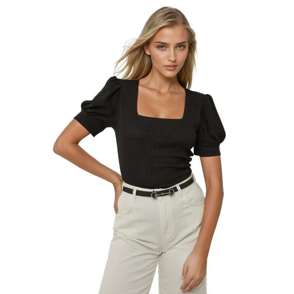Square Neck Textured Fitted Blouse