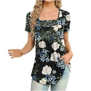 Square Neck Tops for Women, Womens Tops Dressy Casual 2024 Womens Tops Casual Short Sleeve Tshirts Loose Casual Blouse Summer Tee Blouse Made In The Usa Products Only Cancelled Orders #4