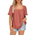 thumbnail image 1 of Square Neck Tops for Women, Yigetop Women's 2025 Summer Tops Trendy Short Sleeve Tshirt Ruffled Flared Sleeve Casual Square Neck Loose Fit Shirt Womens Summer Tops A L, 1 of 5