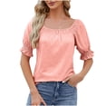 thumbnail image 1 of Square Neck Tops for Women Casual Puffed Elastic Short Sleeve Loose Fit Blouses Solid Color Comfy Basic Trendy T Shirts Tshirts, 1 of 5