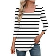 thumbnail image 1 of Square Neck Tops for Women Gradient Color Plus Size Summer T-shirts 3/4 Sleeve Tunic Top Casual Dressy Blouse Tees (M, White-Stripes), 1 of 5