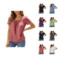 thumbnail image 1 of Square Neck Tops for Women Short Sleeve Casual Pleated Front Lightweight T-Shirts Summer Blouses Beach Vacation Shirt, 1 of 9