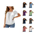 thumbnail image 1 of Square Neck Tops for Women Short Sleeve Casual Pleated Front Lightweight T-Shirts Summer Blouses Beach Vacation Shirt, 1 of 9