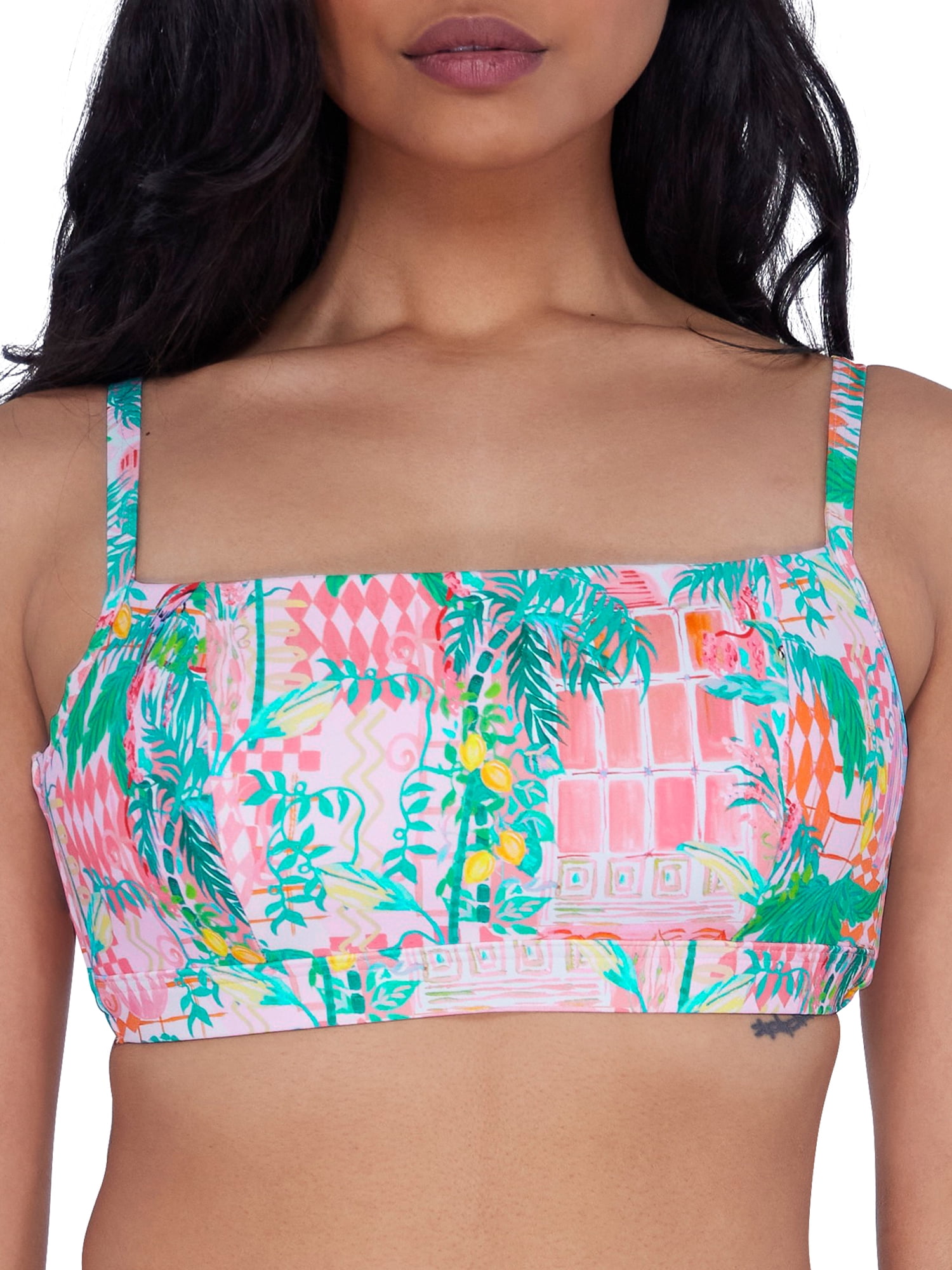 Tropical Square Neck Bralette Bikini Top
