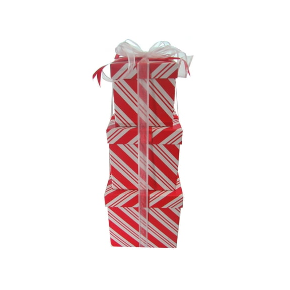 Square Nested Boxes ? Ribbon and 3 Boxes Total for Baby Shower, Weddings, Presents or Christmas (Square Peppermint Stripe / White Ribbon)