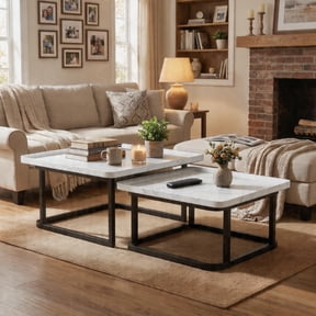 Square Nesting Coffee Table Set of 2 - 23.6" & 19.7" Center Table with Raised Edge for Living Room, Bedroom, Office,Space-Saving