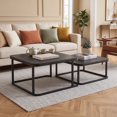 thumbnail image 1 of Square Nesting Coffee Table Set of 2 with Faux Marble Top and Metal Frame, Coffee Table Set, Suitable for Living Rooms, Apartments,Black, 1 of 9