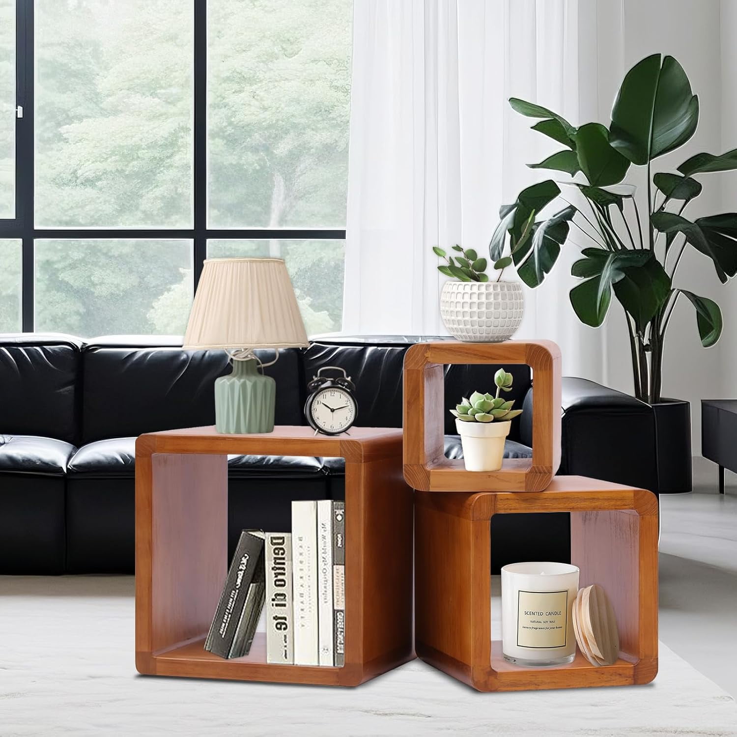 Square Nesting Table Set of 3, Small Square Coffee Table with Fluted ...