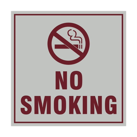 Square No Smoking Sign (Light Grey / Burgundy) - Small