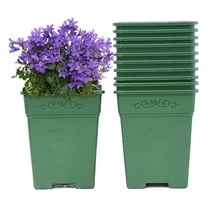 Square Nursery Pot 1.5 Gallon Plastic Planters for Outdoor Indoor Plants 10-Pack with Drainage Holes Green