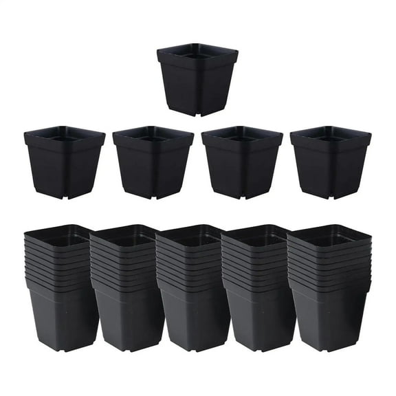 Square Nursery Pots 100 Pcs, Small Plant Pot with Drainage Hole, Durable Black Starter Container Pots for Starting Seedlings or Succulents, 2inch