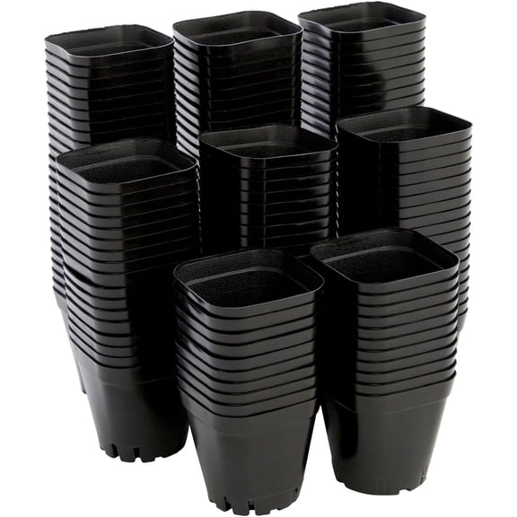 Square Nursery Pots - Seedling Planters with Drainage Holes - Versatile Pots for Plants & Succulents - Space-Saving Stackable Planters - 2.6 in, Pack of 150, Black
