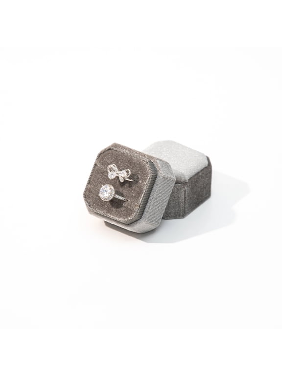 Square Octagon Ring Box 2 Slots Wedding Engagement Ring Set Keepsake Box Bridal Photo Gift Box