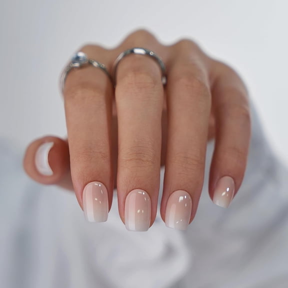 Square Ombre Press On Nails -Soft Gel Press On Nails Short with Nail Glue, 15 Sizes - 30 Reusable Fake Nails Kit, Vanilla Cream